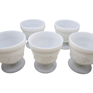 Vintage Set Of 5 Milk Glass Grape Leaf Motif Dessert Cups Wine Goblets Beautiful